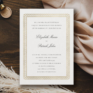 Invitación Boda Clásica Moderna Formal Dorada Liso Marfil