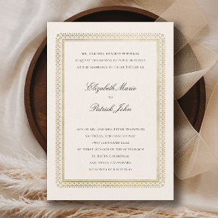 Invitación Boda Clásica Moderna Formal Dorada Lys Ecru