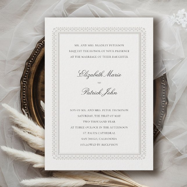 Invitación Boda Clásica Moderna Formal Elevada Lys Marfil (formal traditional wedding invitation modern classic double frame deco ballroom black tie ivory)