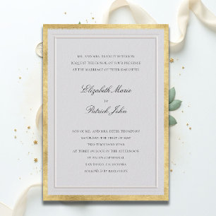 Invitación Boda Clásica Moderna Formal Marfil Falso Oro