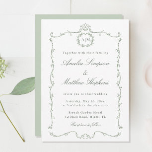 Invitación Boda Clásica Moderna Francesa con Marco Verde Salv