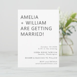 Invitación Boda Clásica Moderna Minimalista Negra y Blanca