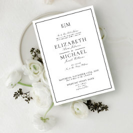 Invitación Boda Clásica Monograma Blanco Elegante