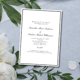 Invitación Boda Clásica Negra Blanca Elegante Compromiso