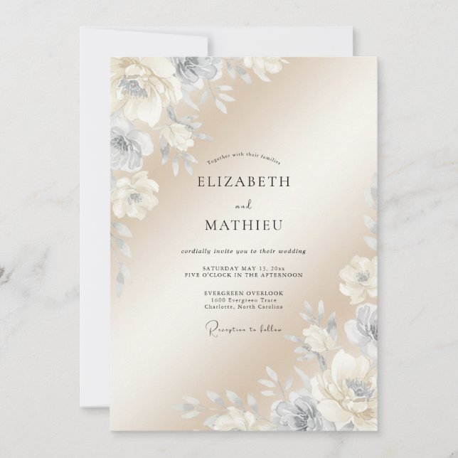 Invitación Boda Clásica Refinada de Champán (Anverso)