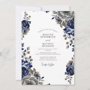 Invitación Boda Clásica Regia de Azul Marino