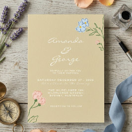 Invitación Boda Clásica Retro Floral Boho Groovy Negrita