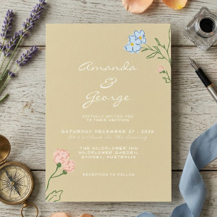Invitación Boda Clásica Retro Floral Groovy Boho