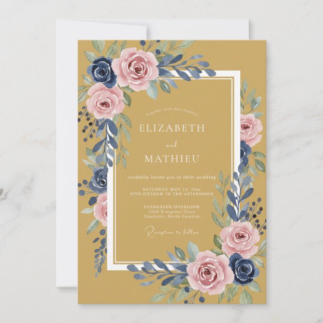 Invitación Boda Clásica Rosa Mostaza (Anverso)