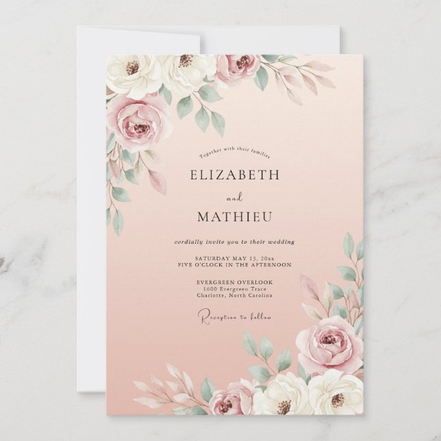 Invitación Boda Clásica Rosa Rubor (Anverso)