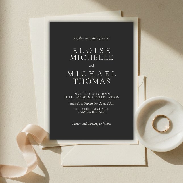 Invitación Boda Clásica Simple de Carbón (Simple Charcoal Classic Wedding Invitation)