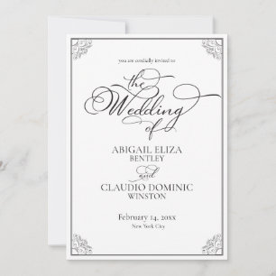 Invitación Boda Clásica Simple en Blanco y Negro Todo Incluid