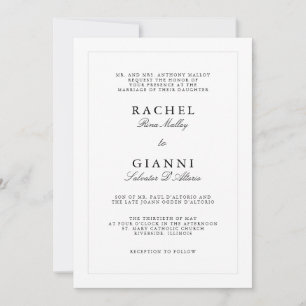 Invitación Boda clásica simple y elegante en blanco y negro