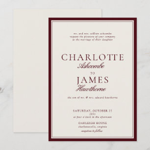 Invitación Boda Clásica Tipografía Burdeos Dinero Antiguo