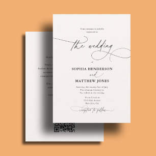 Invitación Boda Clásica Todo En Uno Escritura Elegante Marfil