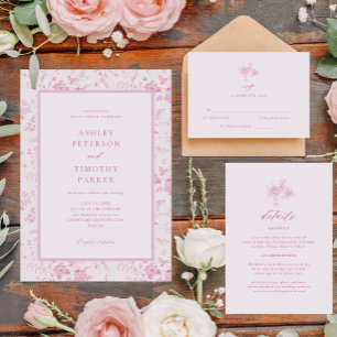 Invitación Boda Clásica Toile Victoriana Rosa Francés