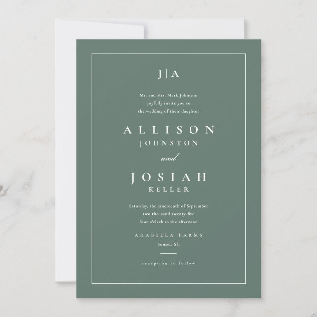 Invitación Boda Clásica Verde (Anverso)