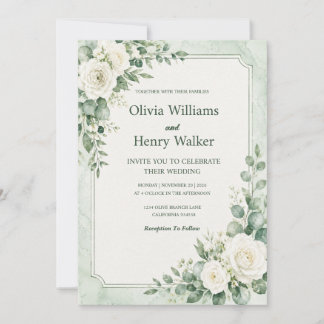 Invitación Boda Clásica Verde Menta