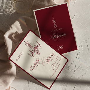 Invitación Boda Clásica Vintage Rojo Intenso Dinero Antiguo R