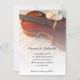 Invitación Boda clásica violín de rosas blancas salva la fech