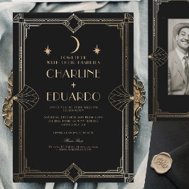Invitación Boda clásico Art Deco Elegante Oro Negro de los añ
