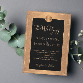 Invitación Boda clásico Art Deco glam negro oro