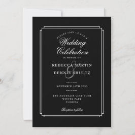 Invitación Boda clásico Art Deco negro y blanco