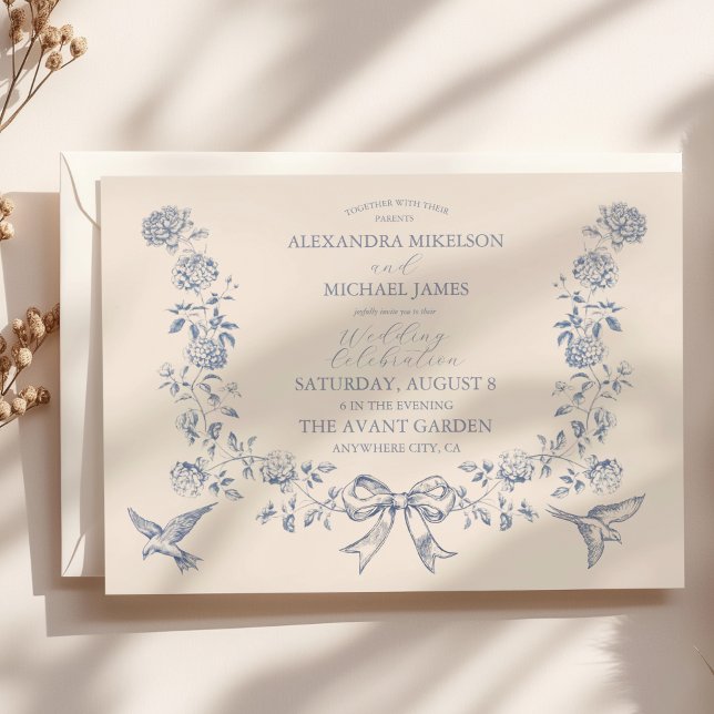 Invitación Boda Clásico Azul Francés de tela victoriana (Subido por el creador)