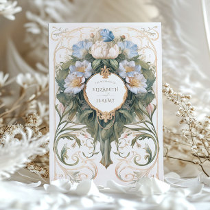 Invitación Boda clásico azul y crema Art Nouveau