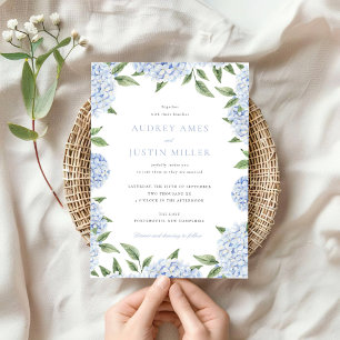 Invitación Boda clásico de borde de hidrángulos azules