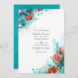 Invitación Boda clásico de código QR floral de color turquesa
