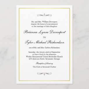 Invitación Boda clásico de elegancia simple borde dorado
