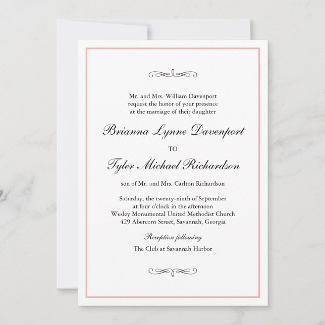 Invitación Boda clásico de elegancia simple borde Rubor (Anverso)