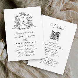 Invitación Boda clásico de Escudo blanco y negro todo en uno