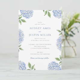 Invitación Boda Clásico de Flores Hidránicas Azules
