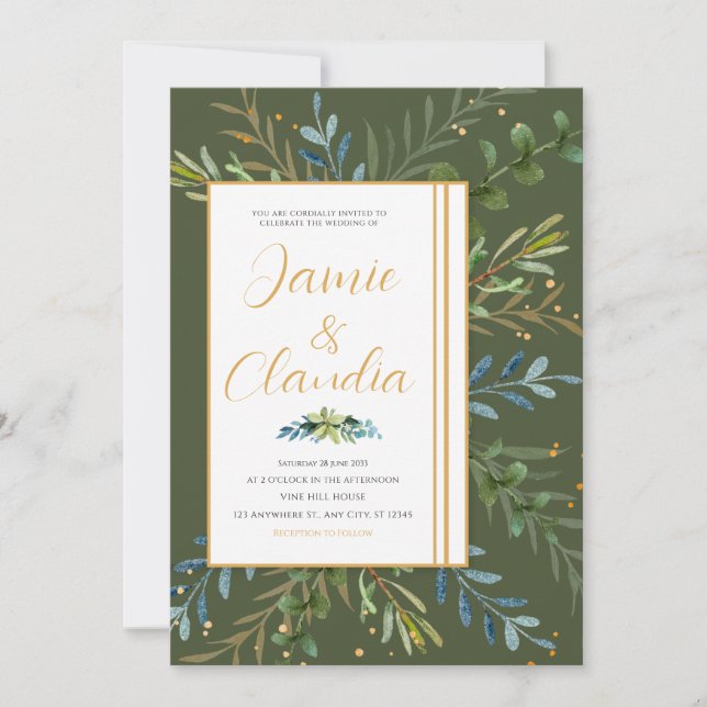 Invitación Boda clásico de Greenery Eucalyptus (Anverso)