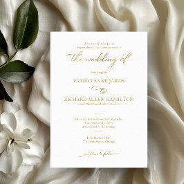 Invitación Boda clásico de guión de Relieve metalizado dorado