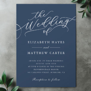 Invitación Boda clásico de guiones azules de la Marina Oscura