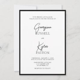 Invitación Boda clásico de guiones Minimalistas en blanco y n