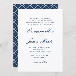 Invitación Boda clásico de guiones negrita azul de la marina
