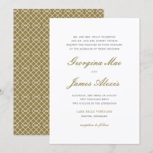 Invitación Boda clásico de guiones negrita dorado y blanco