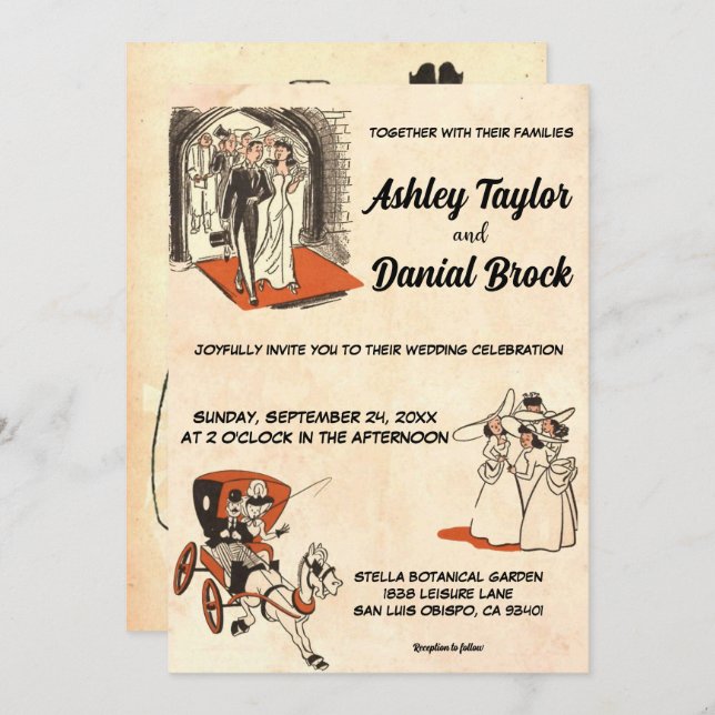 Invitación Boda clásico de historietas de los años 50 retro v (Anverso / Reverso)