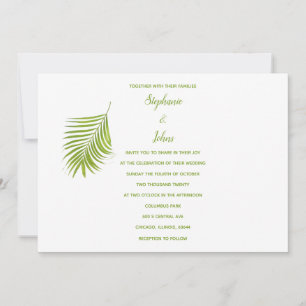 Invitación Boda Clásico de Hoja de Palma Blanca Tropical Verd