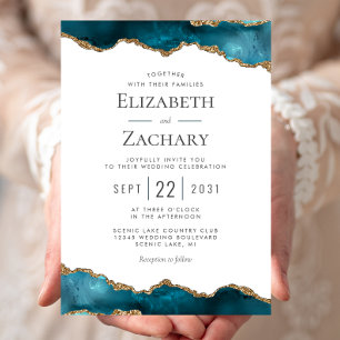 Invitación Boda clásico de la agonía de oro Verde azulado