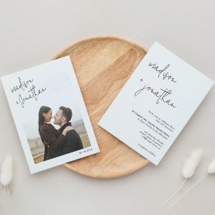 Invitación Boda clásico de la foto de escritura Minimalista m