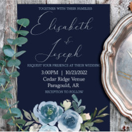 Invitación Boda clásico de la Marina y la Flora Azul Bebé