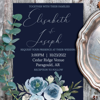 Invitación Boda clásico de la Marina y la Flora Azul Bebé