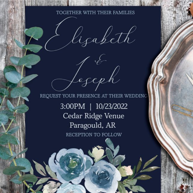 Invitación Boda clásico de la Marina y la Flora Azul Bebé (Subido por el creador)