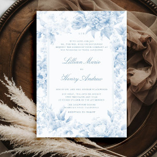 Invitación Boda clásico de la tela azul romántica del Jardín 
