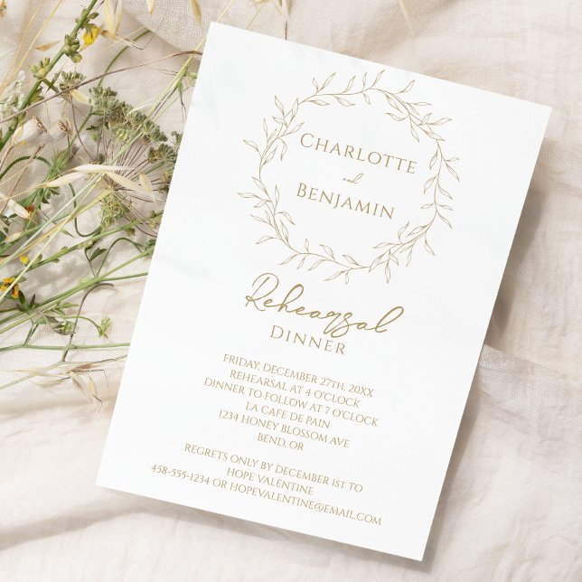 Invitación Boda clásico de la vegetación dorada para la cena (Subido por el creador)